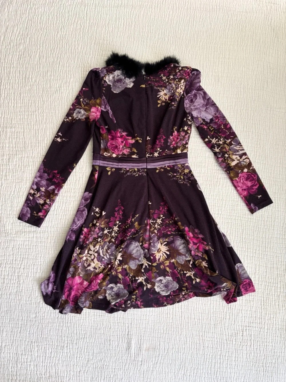 90s soft floral fur collar dress ˚˖𓍢ִ໋❀ - Picture 3 of 4